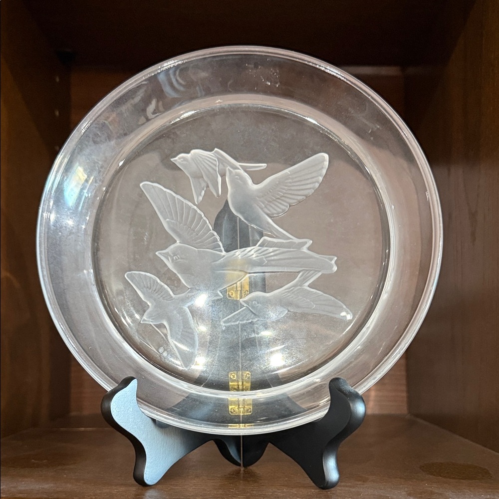 Etched Glass Plate with Bird Design
